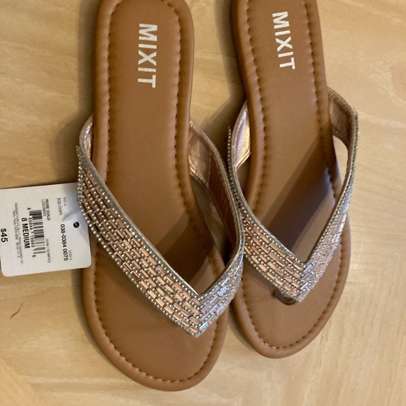 NWT ROSE GOLD SEQUIN AND SILVER SPARKLE SANDALS - Picture 3 of 5